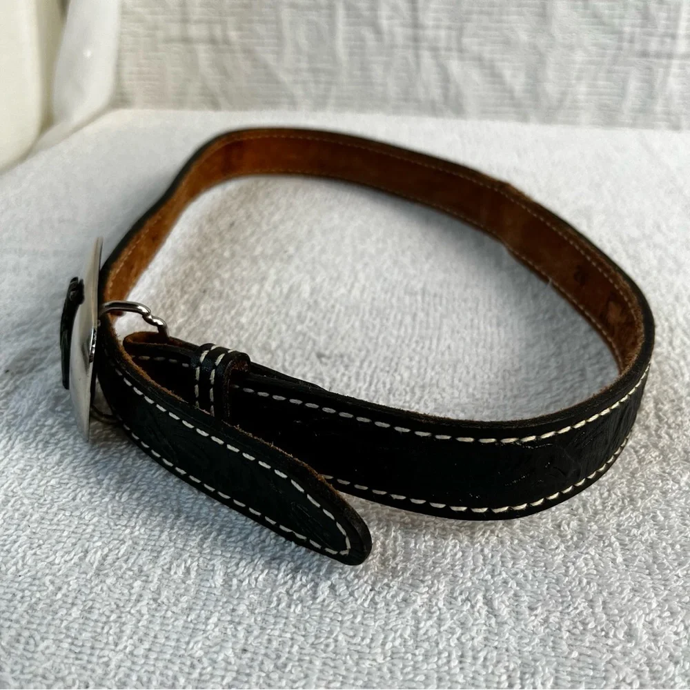 Acme Vintage Brown Leather Belt 26 With Bucking Bronc Cowboy Buckle made in USA
